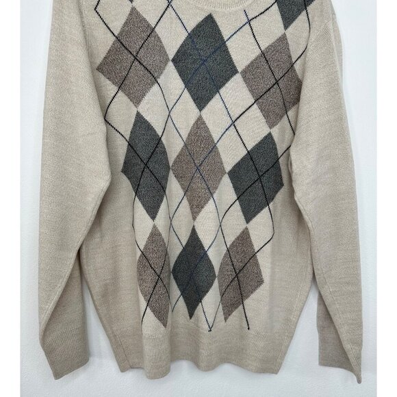 Dockers Sweater Men Tan Brown Long Sleeve Argyle Pattern Large? - Picture 3 of 8